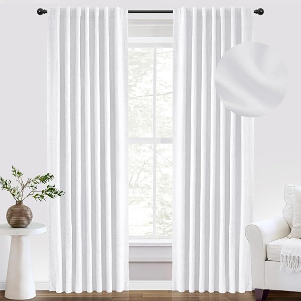 INOVADAY INOVADAY 100% Blackout Curtains 96 Inches Length Set of 2 Thermal Insulated Bright White Drapes for Bedroom Back Tab Rod Pocket