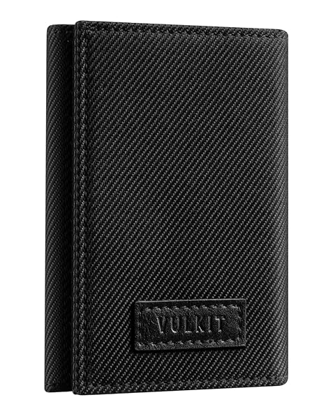 VULKIT VULKIT Minimalist Leather RFID Blocking Trifold Wallet Slim Credit Card Holder with ID Windows and Zipper Pocket for Men Black