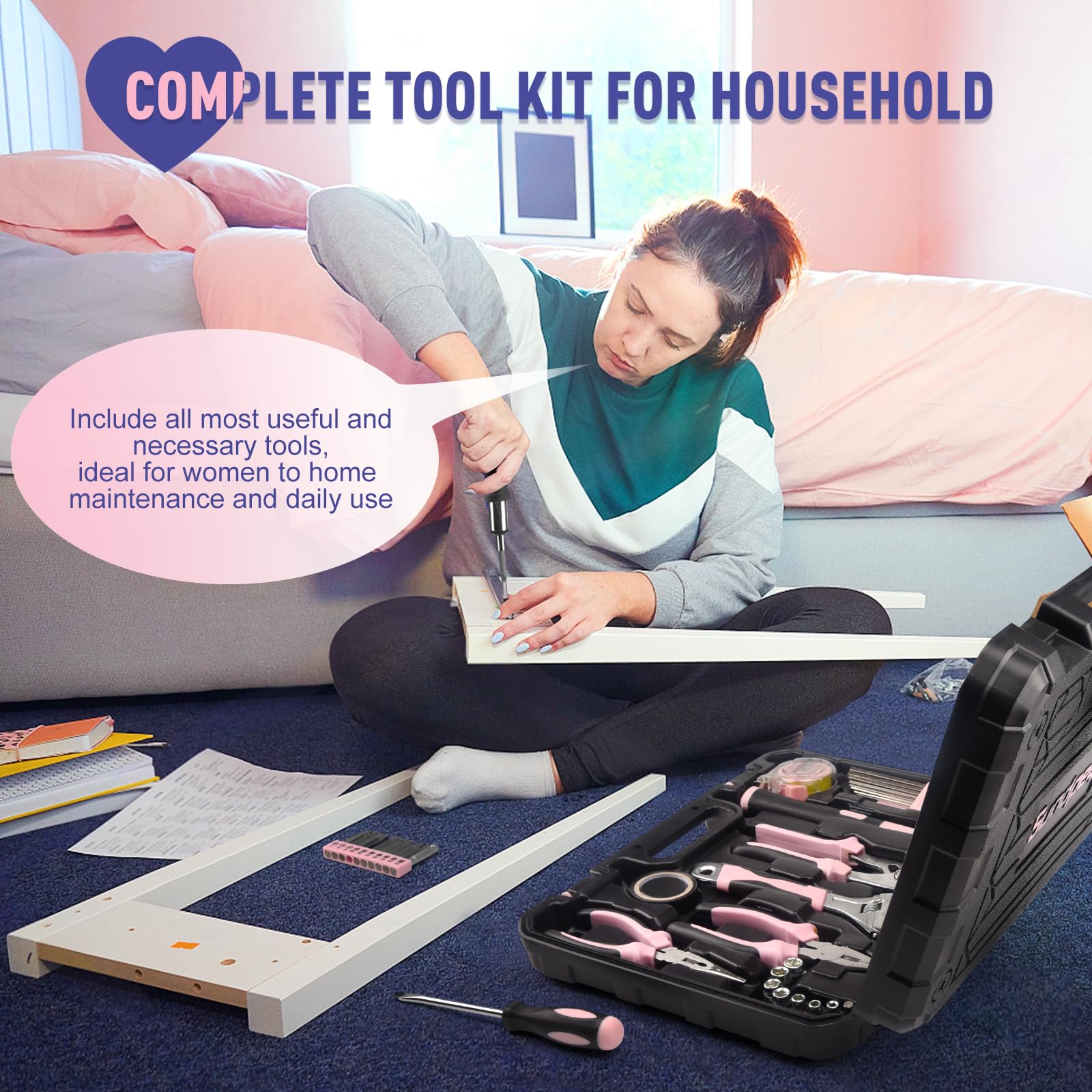 Sundpey Sundpey Home Tool Kit 148 Pieces Essential Hand Repair Set with Case Screwdriver Pliers Wrench Voltage Tester for Women - View 5 of 7