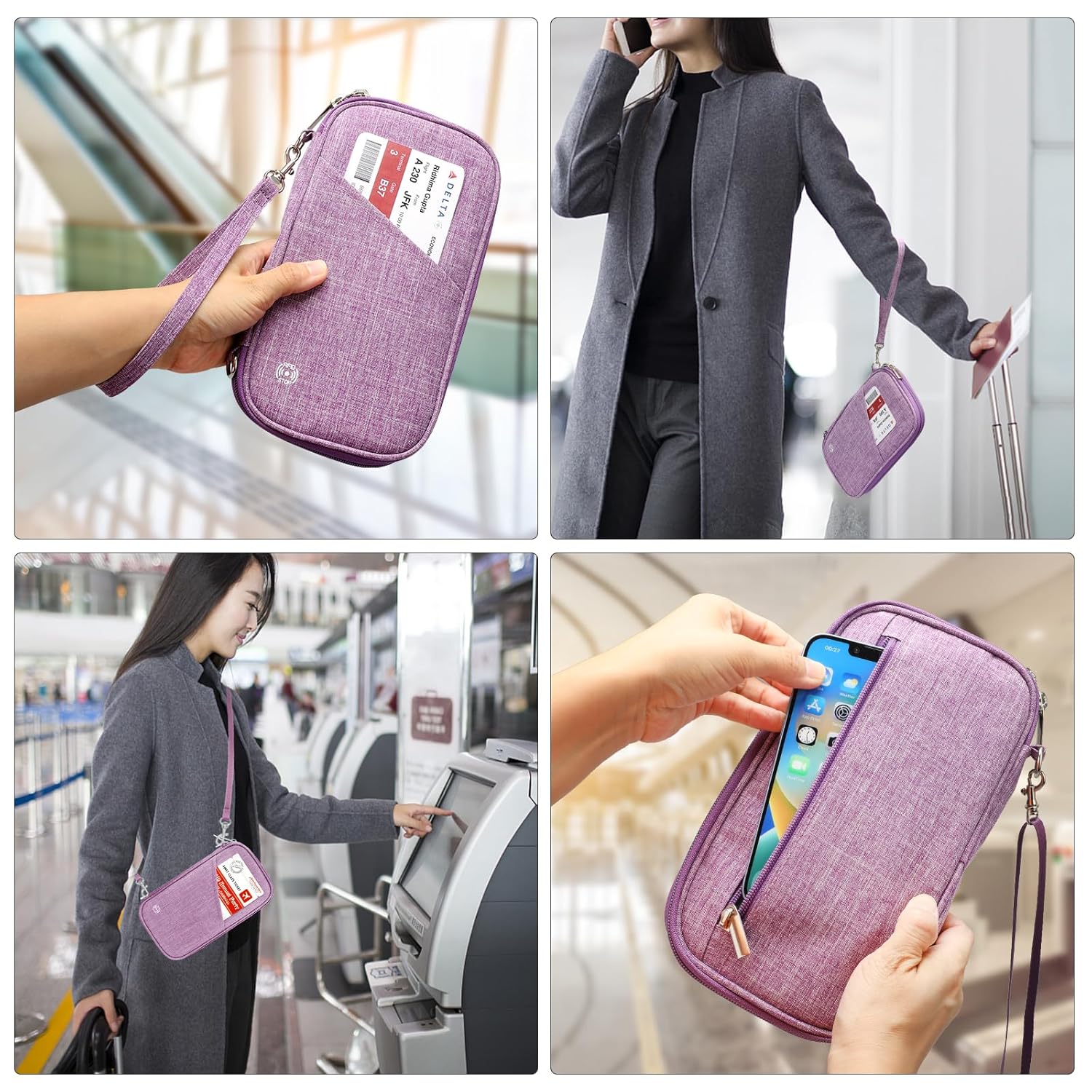 Rolapa Passport Wallet RFID Travel Holder for Family Men and Women Document Organizer with Removable Wristlet Strap in Purple - View 6 of 7