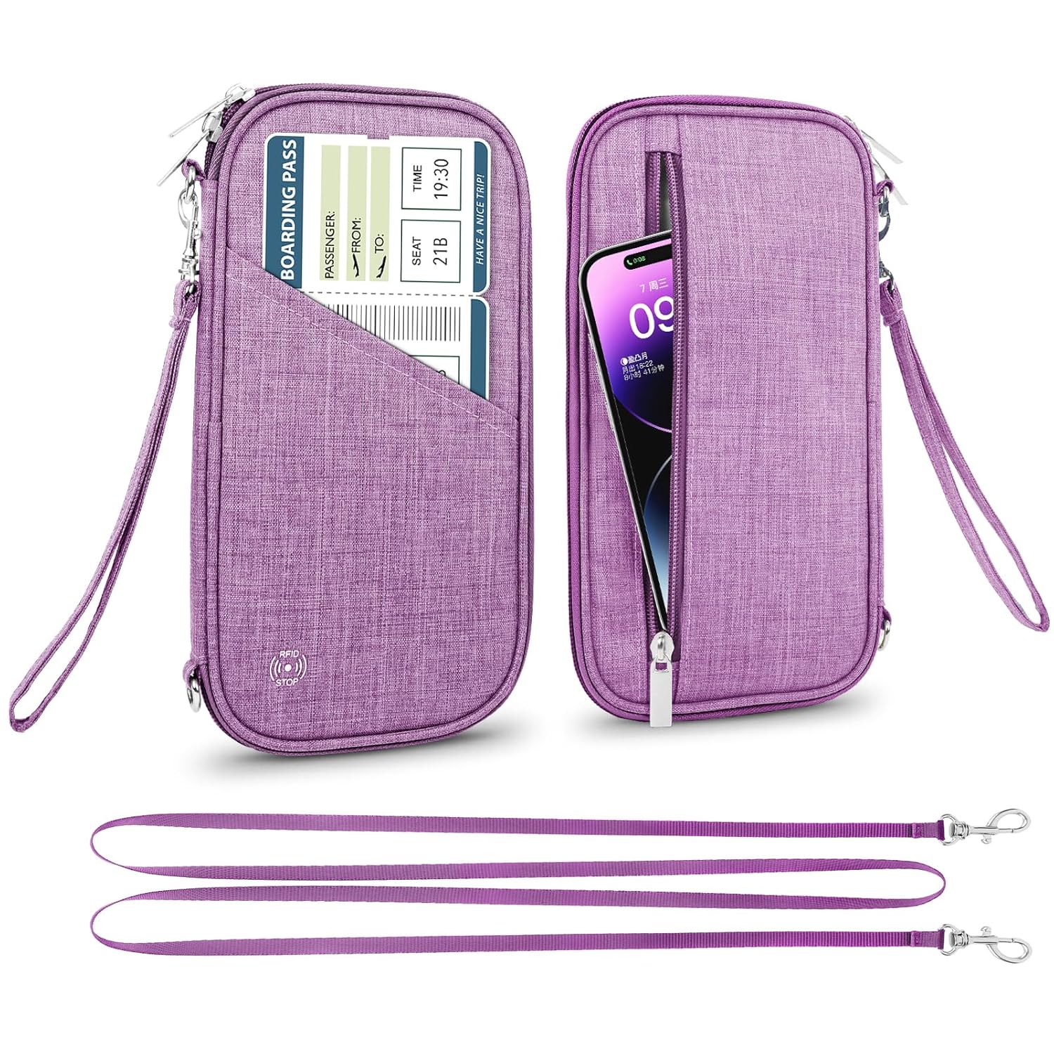 Rolapa Passport Wallet RFID Travel Holder for Family Men and Women Document Organizer with Removable Wristlet Strap in Purple - View 7 of 7