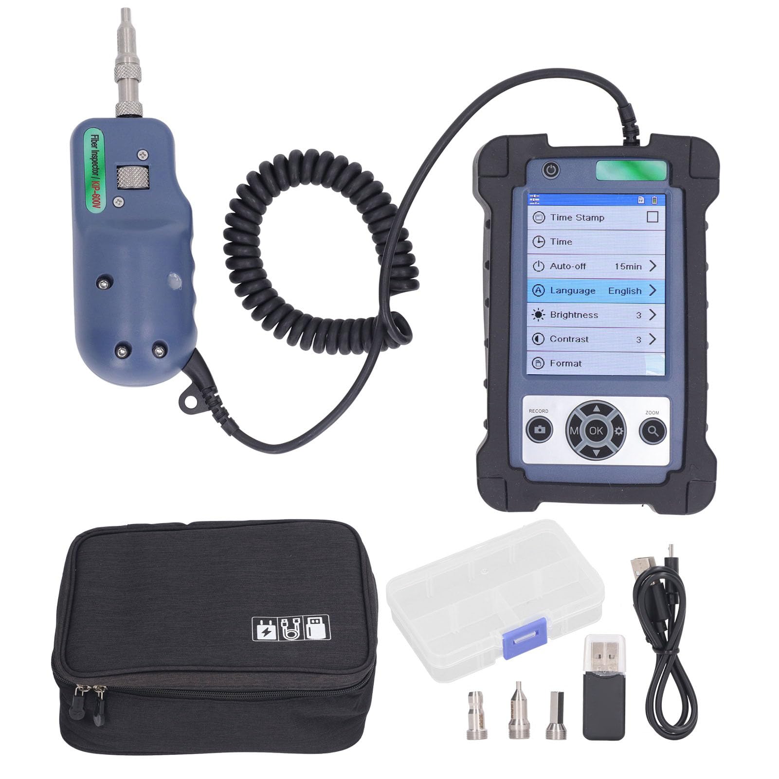 Marhynchus Handheld Fiber Microscope 400X Magnification Optical Fiber End Face Inspection Probe with 3.5in LCD Display