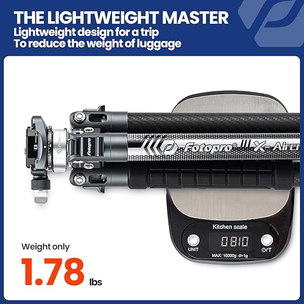 Fotopro Fotopro Carbon Fiber Tripod 1.7lbs Ultralight 62 Inch Portable Compact Travel Tripod for Camera DSLR Load up to 22lbs X-Aircross 3 Lite Grey - View 4 of 9