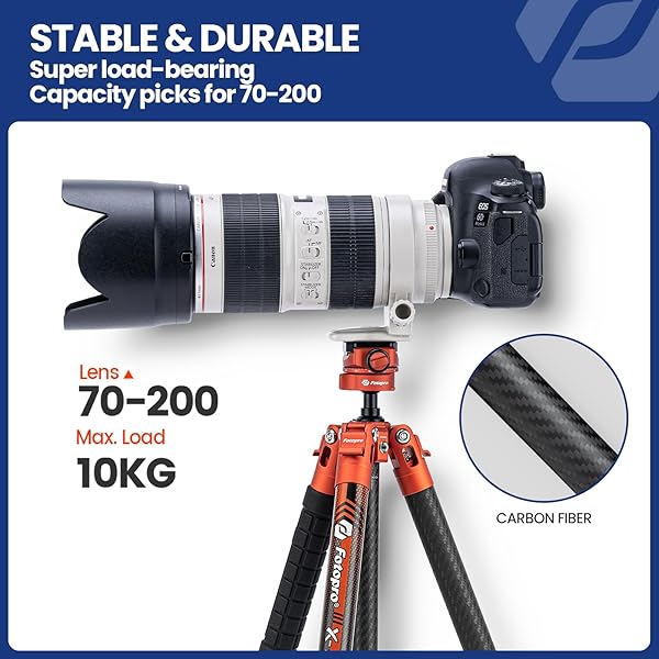 Fotopro Fotopro Carbon Fiber Tripod 1.7lbs Ultralight 62 Inch Portable Compact Travel Tripod for Camera DSLR Load up to 22lbs X-Aircross 3 Lite Orange - View 7 of 9