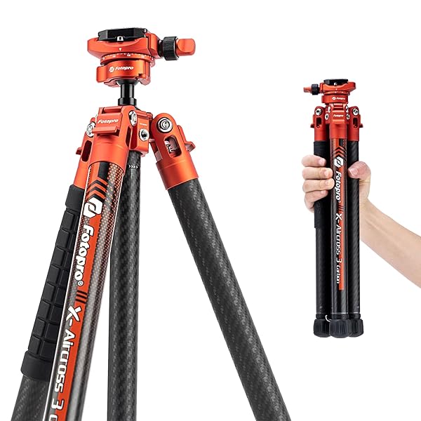 Fotopro Fotopro Carbon Fiber Tripod 1.7lbs Ultralight 62 Inch Portable Compact Travel Tripod for Camera DSLR Load up to 22lbs X-Aircross 3 Lite Orange