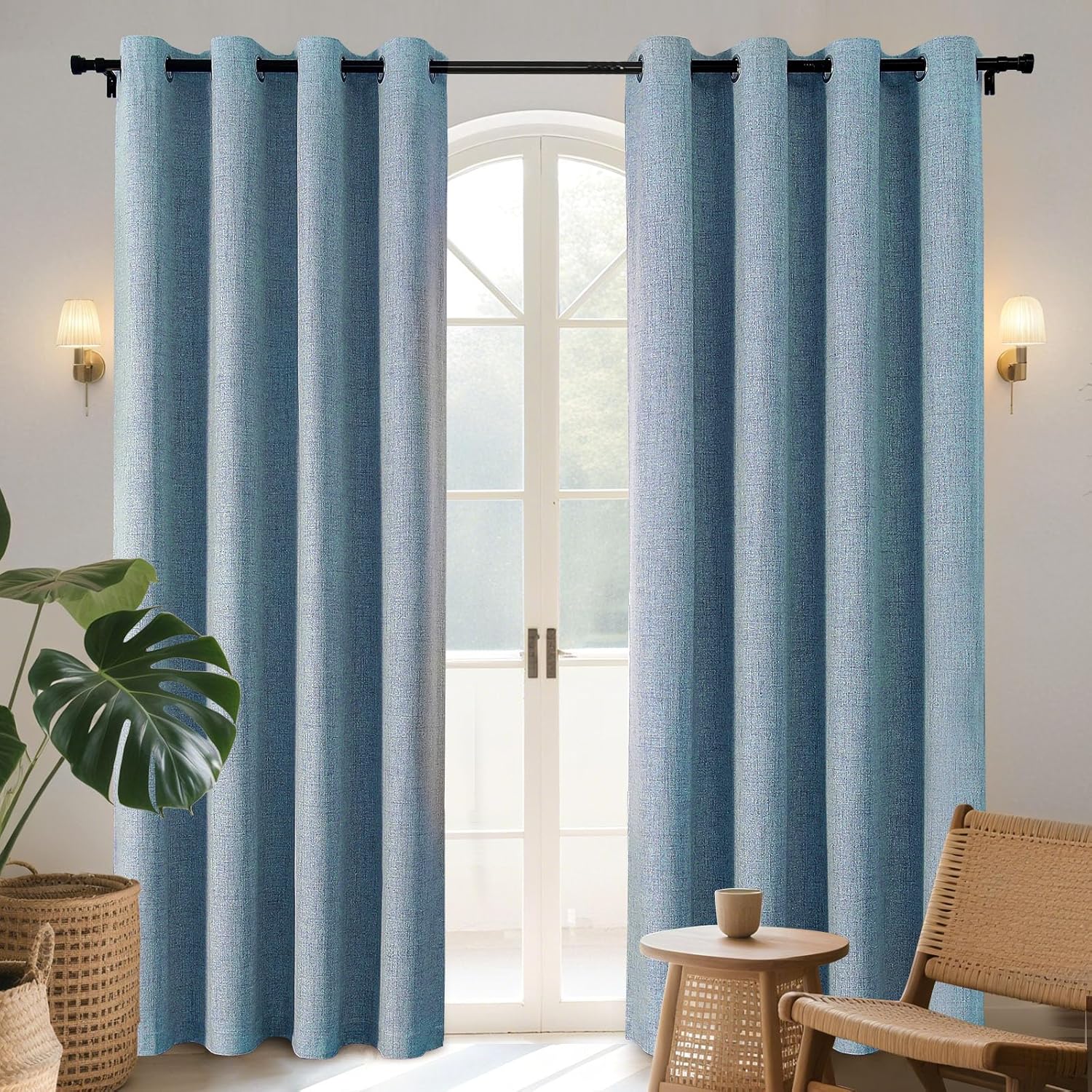 Joydeco Joydeco 90 Inch Blackout Curtains Set of 2 Sky Blue Room Darkening Thermal Drapes for Bedroom Privacy Protection
