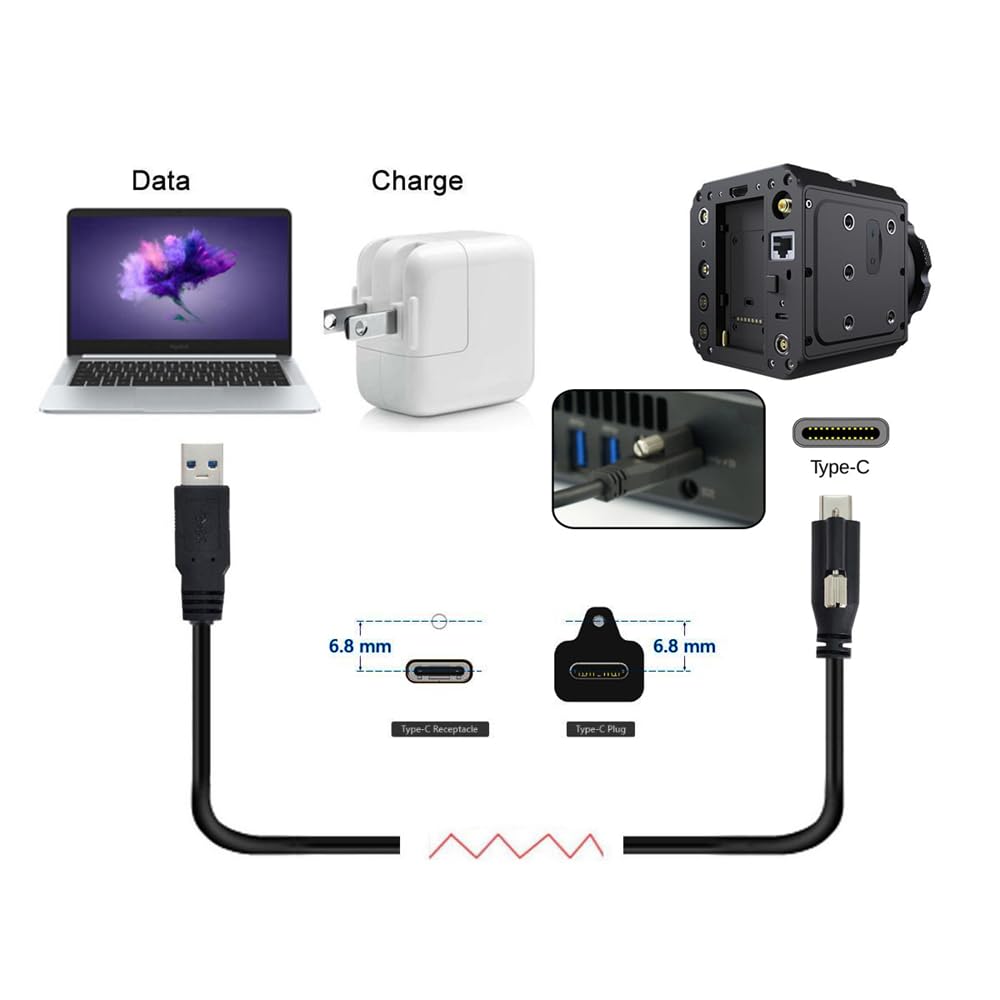 NFHK NFHK USB 3.1 Type-C Locking Connector to USB 3.0 Data Cable 300CM for Camera with Panel Mount Screw - View 3 of 9