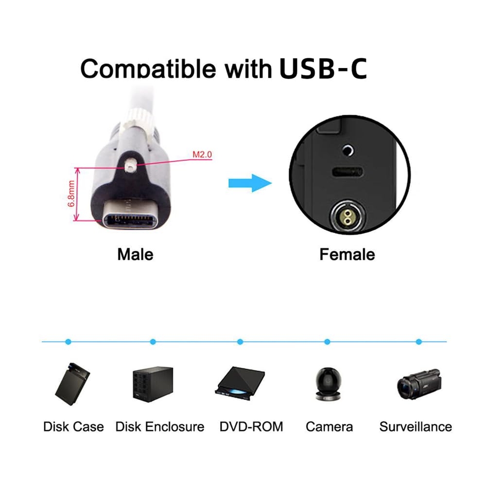 NFHK NFHK USB 3.1 Type-C Locking Connector to USB 3.0 Data Cable 300CM for Camera with Panel Mount Screw - View 4 of 9
