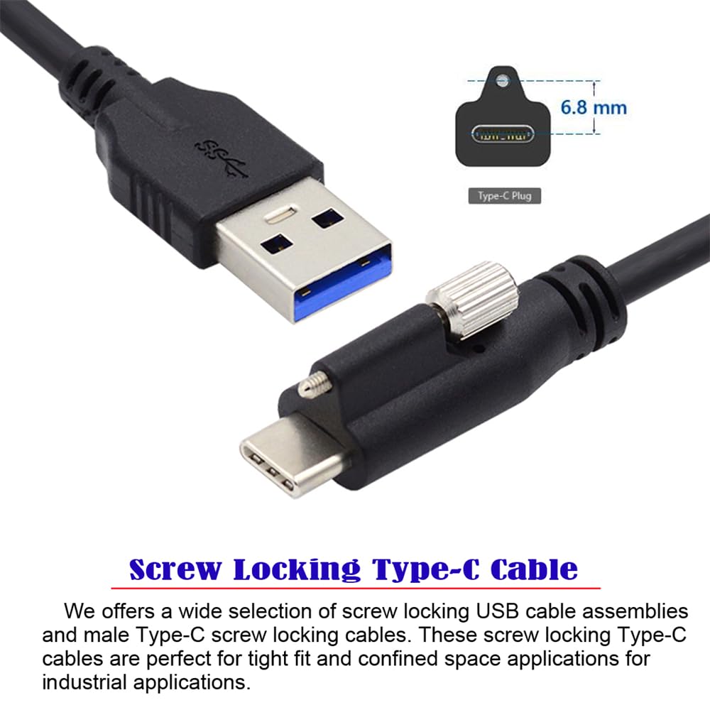 NFHK NFHK USB 3.1 Type-C Locking Connector to USB 3.0 Data Cable 300CM for Camera with Panel Mount Screw - View 7 of 9