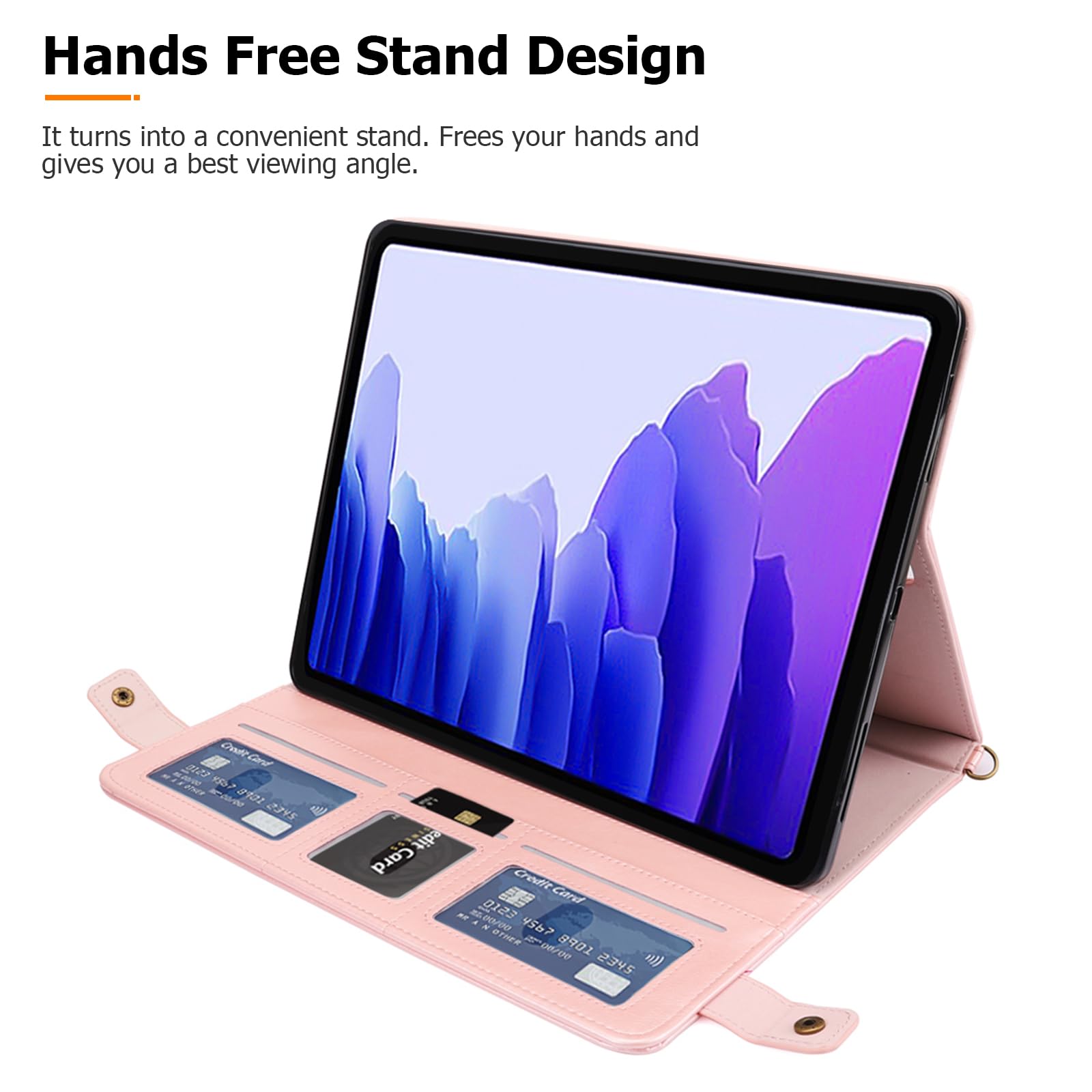 Dteck Dteck Galaxy Tab S10 Ultra Case Business PU Leather Folio Stand Protective Cover with S Pen Holder Card Slots Shoulder Strap Rosegold - View 3 of 6