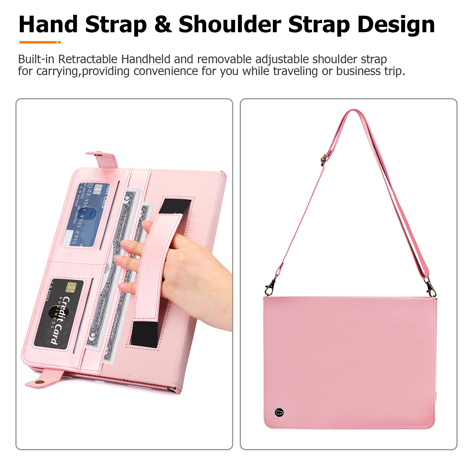 Dteck Dteck Galaxy Tab S10 Ultra Case Business PU Leather Folio Stand Protective Cover with S Pen Holder Card Slots Shoulder Strap Rosegold - View 5 of 6