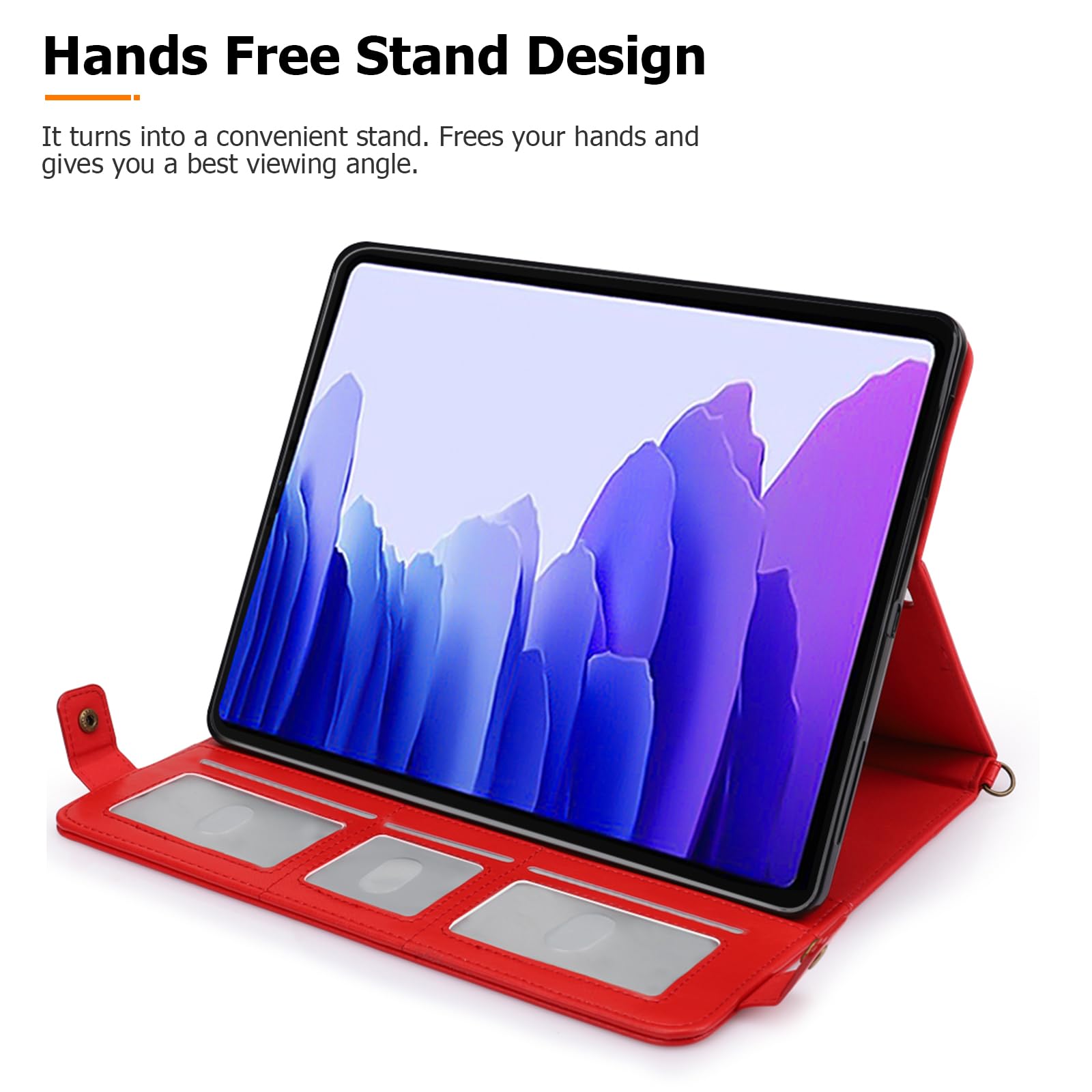Dteck Dteck Galaxy Tab S10 S9 S8 Ultra Case PU Leather Folio Stand Protective Cover with S Pen Holder Card Slots Shoulder Strap Red - View 3 of 6