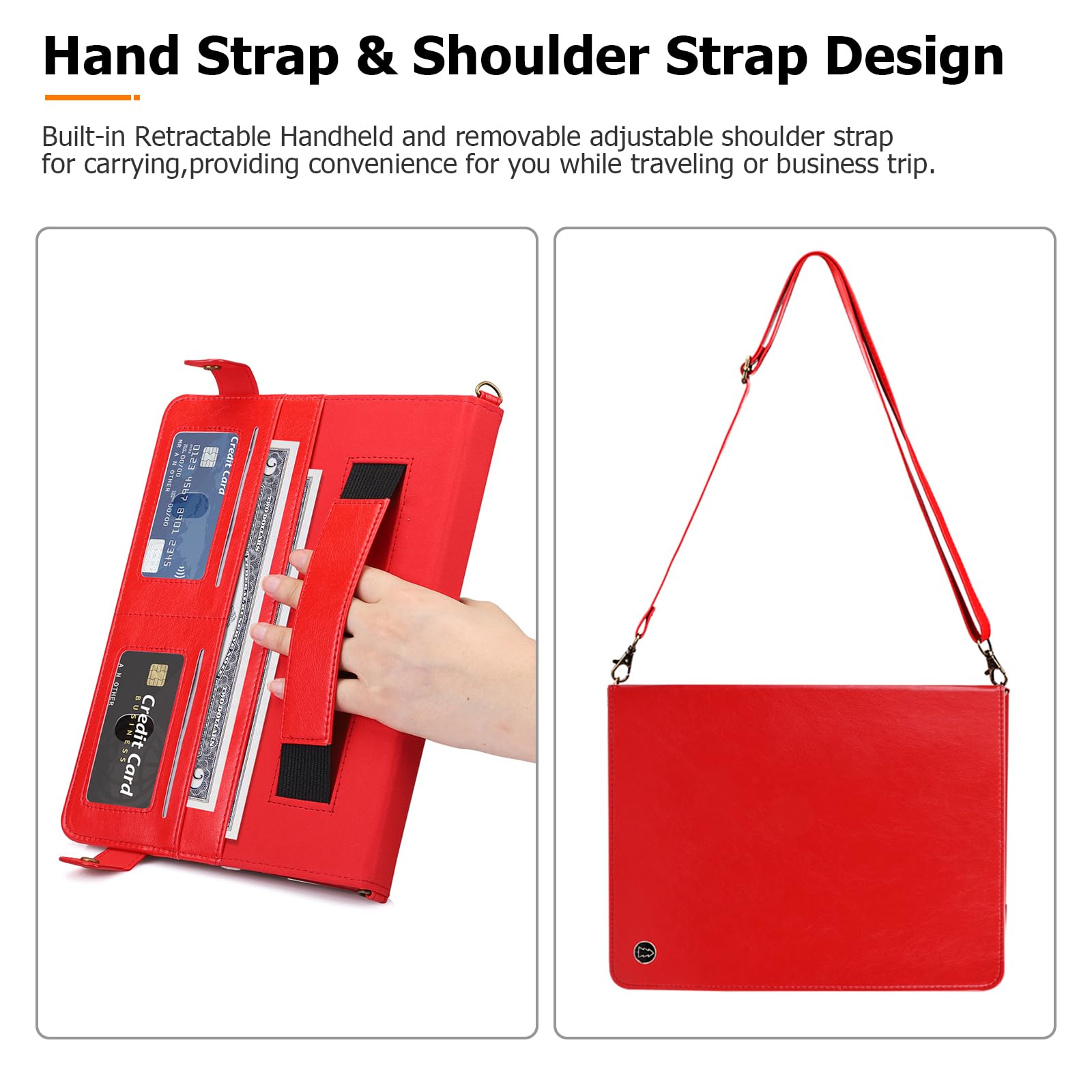 Dteck Dteck Galaxy Tab S10 S9 S8 Ultra Case PU Leather Folio Stand Protective Cover with S Pen Holder Card Slots Shoulder Strap Red - View 5 of 6