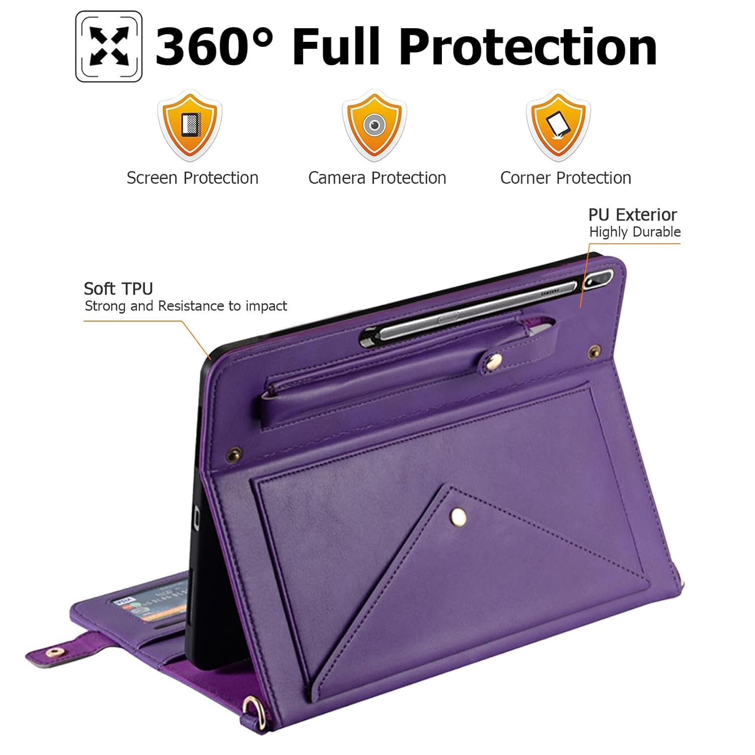 Dteck Dteck Galaxy Tab S10 Ultra Case Business PU Leather Folio Stand Protective Cover with S Pen Holder Card Slots Blue - View 4 of 8