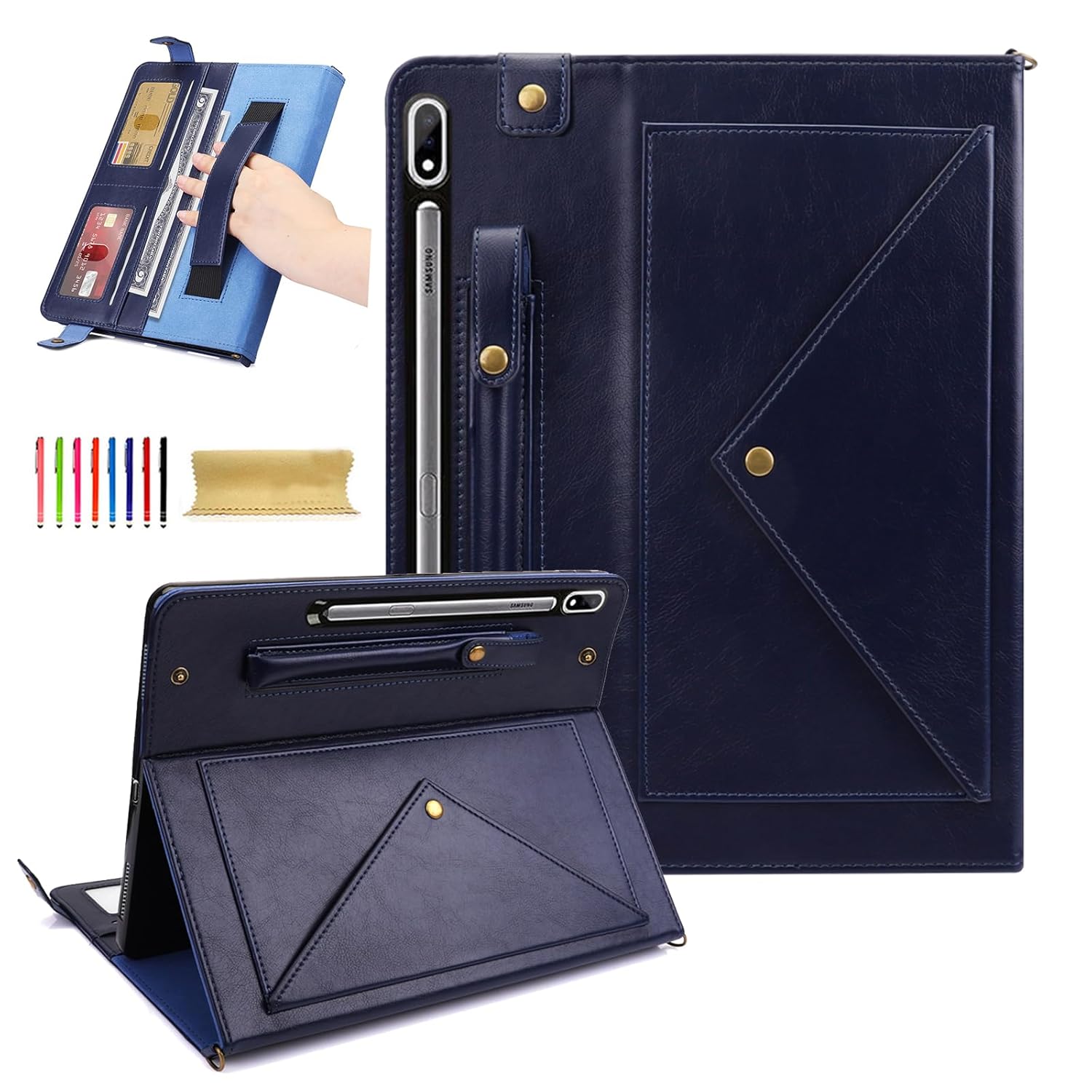 Dteck Dteck Galaxy Tab S10 Ultra Case Business PU Leather Folio Stand Protective Cover with S Pen Holder Card Slots Blue