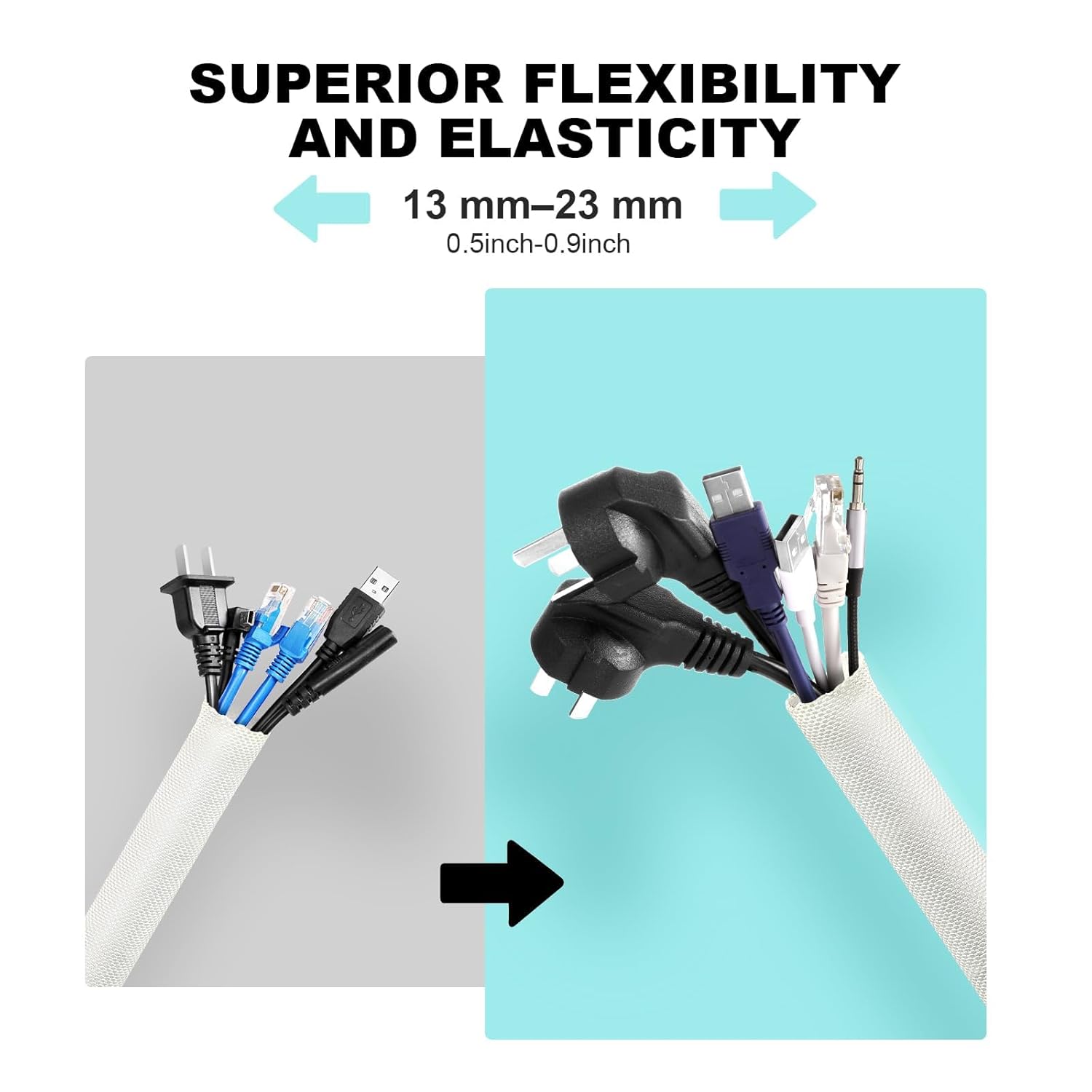 AGPTEK AGPTEK 10ft Cable Sleeve Cover for Pets Cord Protection White 4/5 inch Self-Wrapping Management for Home Desk and Automotive Use - View 5 of 7