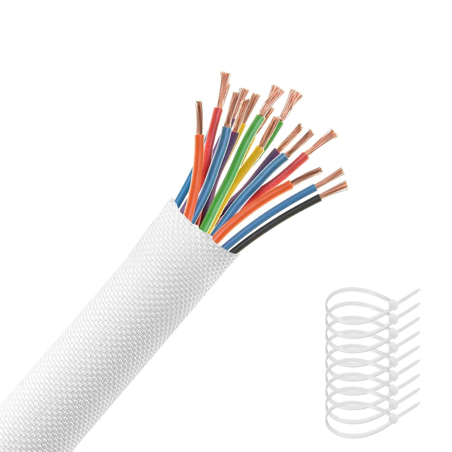 AGPTEK 10ft Cable Sleeve Cover for Pets Cord Protection White 4/5 inch Self-Wrapping Management for Home Desk and Automotive Use