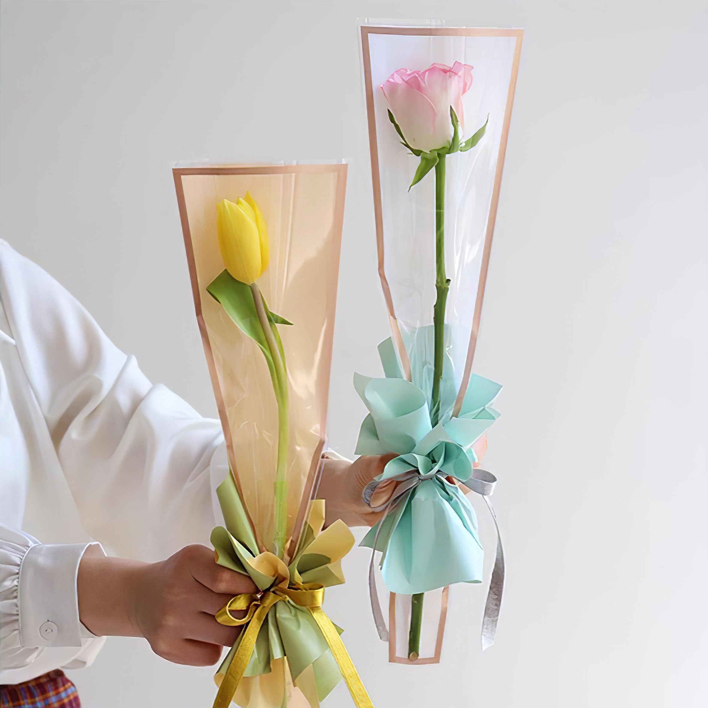 YHNTGB YHNTGB 150 Pcs Flower Sleeves Wrapping Bags for Rose Bouquets Gift Packaging in 5 Colors Ideal for Weddings Valentine's Day and Mother's Day - View 2 of 7