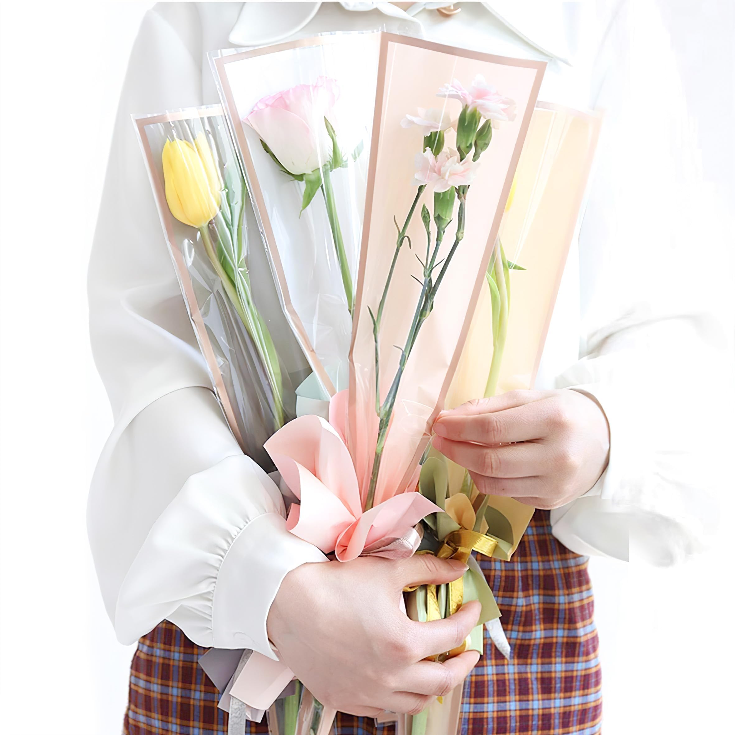 YHNTGB YHNTGB 150 Pcs Flower Sleeves Wrapping Bags for Rose Bouquets Gift Packaging in 5 Colors Ideal for Weddings Valentine's Day and Mother's Day - View 3 of 7