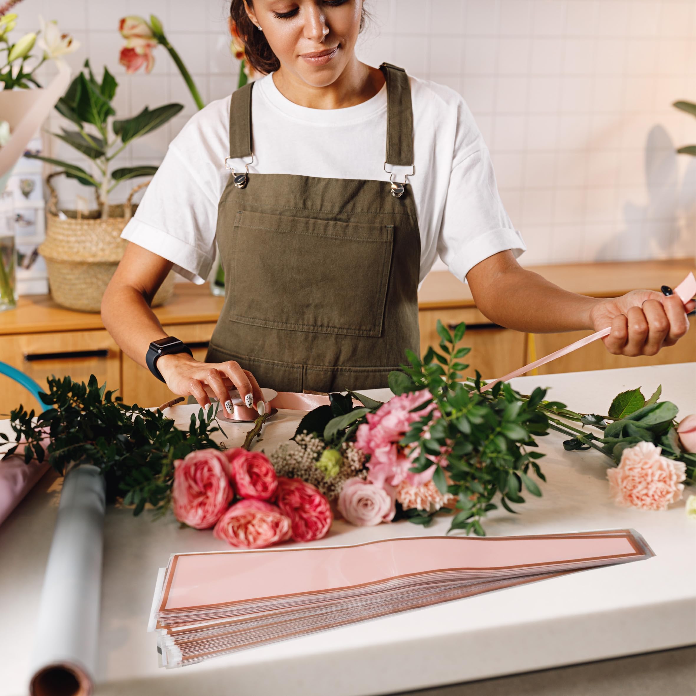 YHNTGB YHNTGB 150 Pcs Flower Sleeves Wrapping Bags for Rose Bouquets Gift Packaging in 5 Colors Ideal for Weddings Valentine's Day and Mother's Day - View 5 of 7