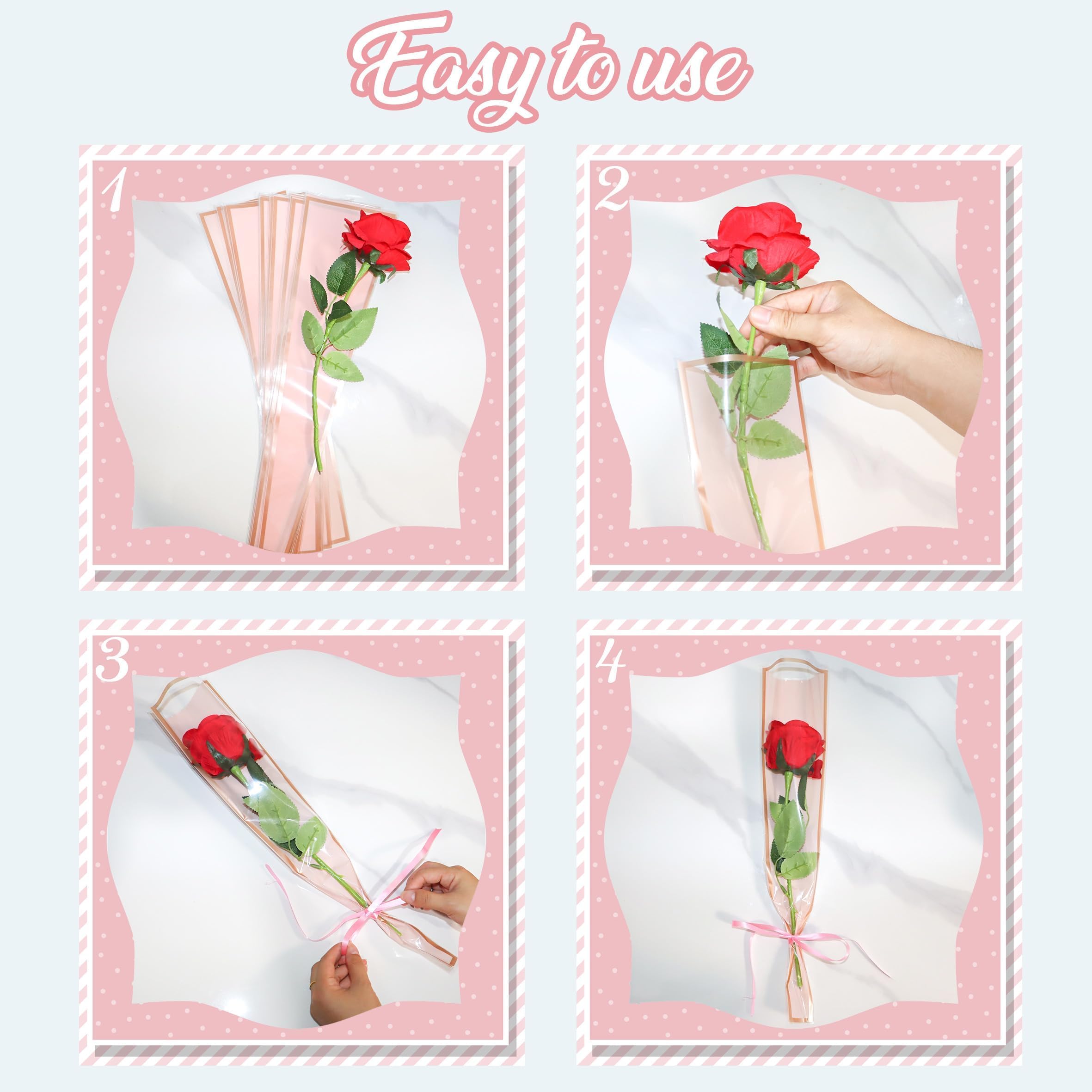 YHNTGB YHNTGB 150 Pcs Flower Sleeves Wrapping Bags for Rose Bouquets Gift Packaging in 5 Colors Ideal for Weddings Valentine's Day and Mother's Day - View 7 of 7