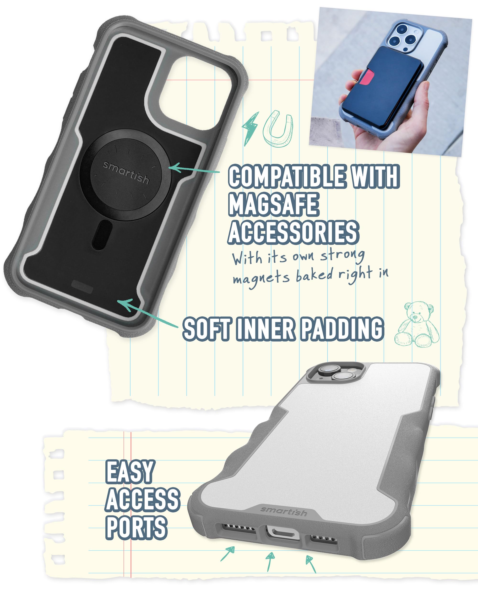 Smartish Smartish iPhone 15 Plus Protective Magnetic Case Gripzilla Compatible with MagSafe Rugged Tough Heavy Duty Cover Gray Area - View 3 of 9