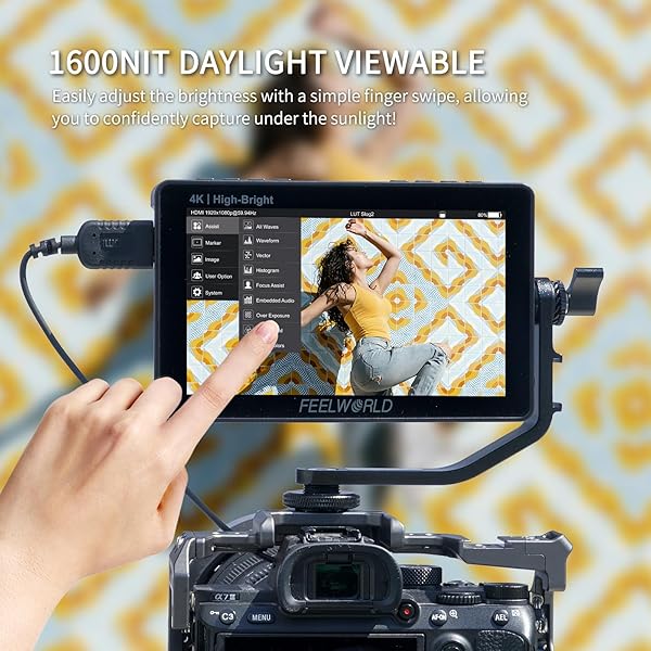 FEELWORLD "FEELWORLD F5 Prox 5.5" 1600nit DSLR Monitor: Touchscreen, 3D LUT, HDMI, & Power Kit for 4K Filmmaking" - View 4 of 11