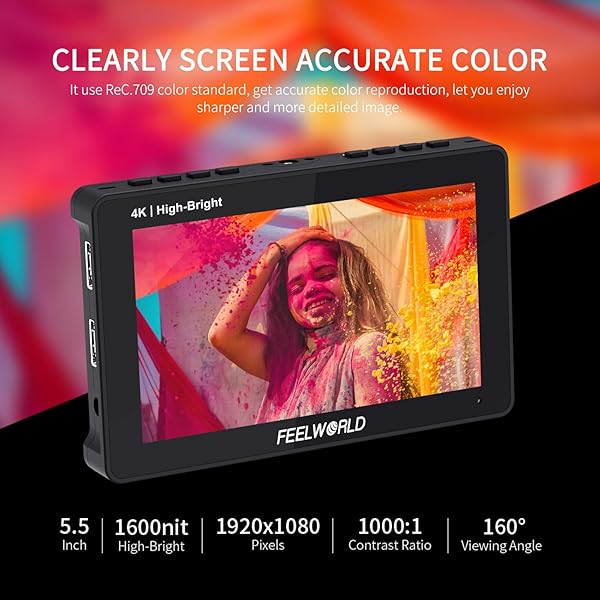 FEELWORLD "FEELWORLD F5 Prox 5.5" 1600nit DSLR Monitor: Touchscreen, 3D LUT, HDMI, & Power Kit for 4K Filmmaking" - View 5 of 11