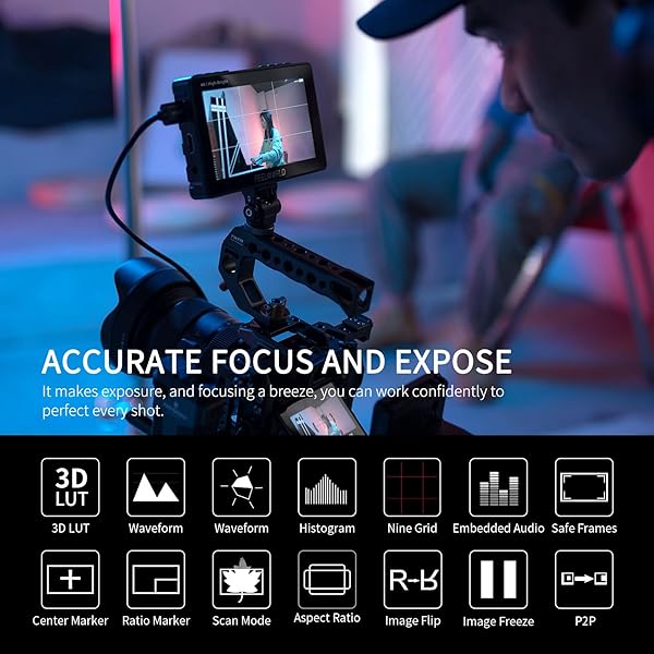 FEELWORLD "FEELWORLD F5 Prox 5.5" 1600nit DSLR Monitor: Touchscreen, 3D LUT, HDMI, & Power Kit for 4K Filmmaking" - View 6 of 11