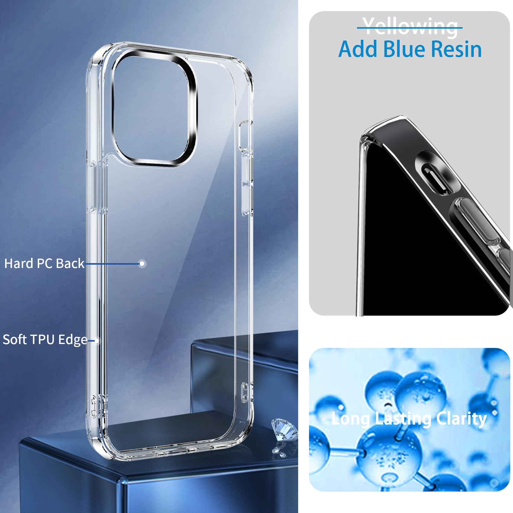 JJGoo JJGoo Clear Case for iPhone 15 Pro Transparent Shockproof Slim Anti-Scratch Hard PC Back Protective Cover Bumper - View 3 of 7