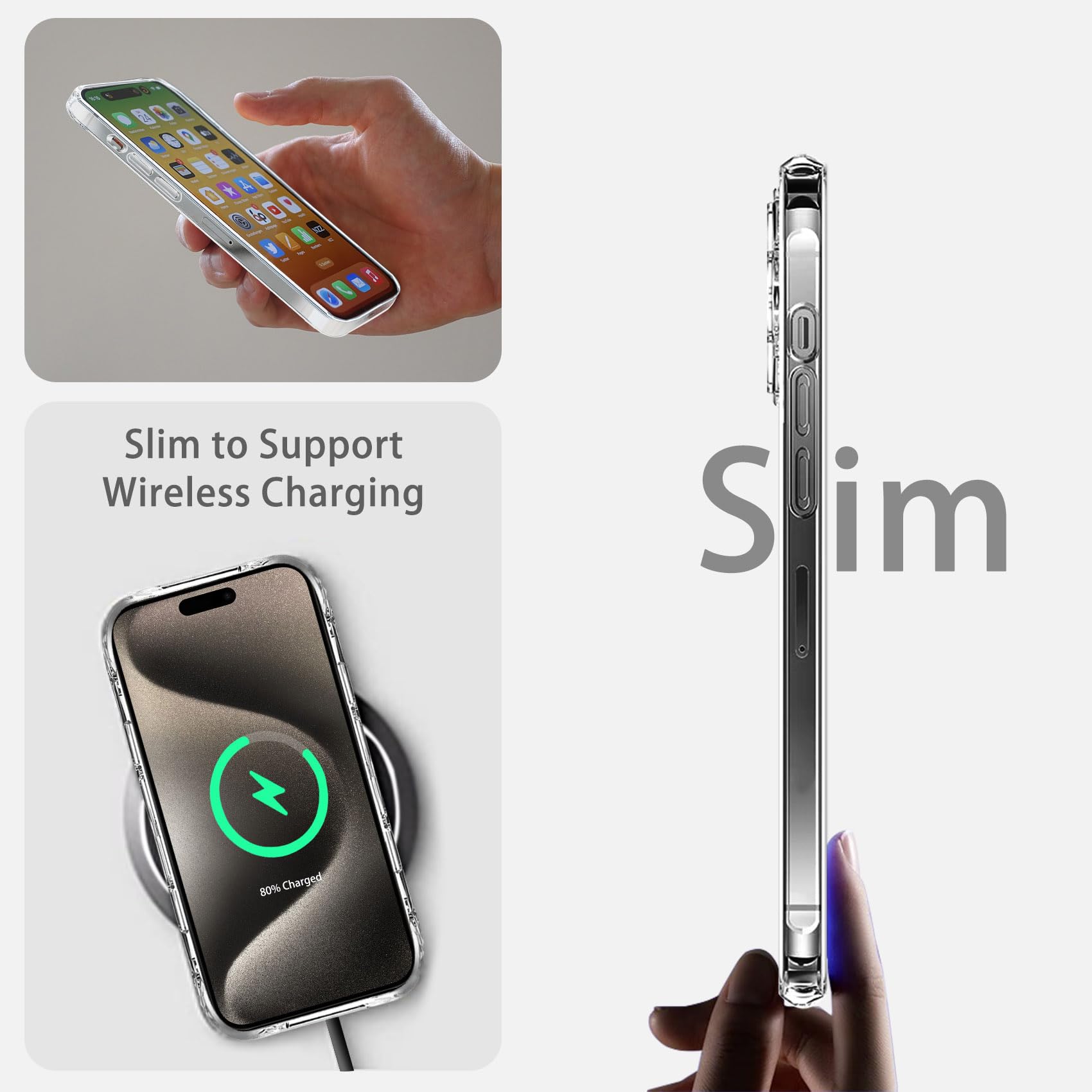 JJGoo JJGoo Clear Case for iPhone 15 Pro Transparent Shockproof Slim Anti-Scratch Hard PC Back Protective Cover Bumper - View 4 of 7