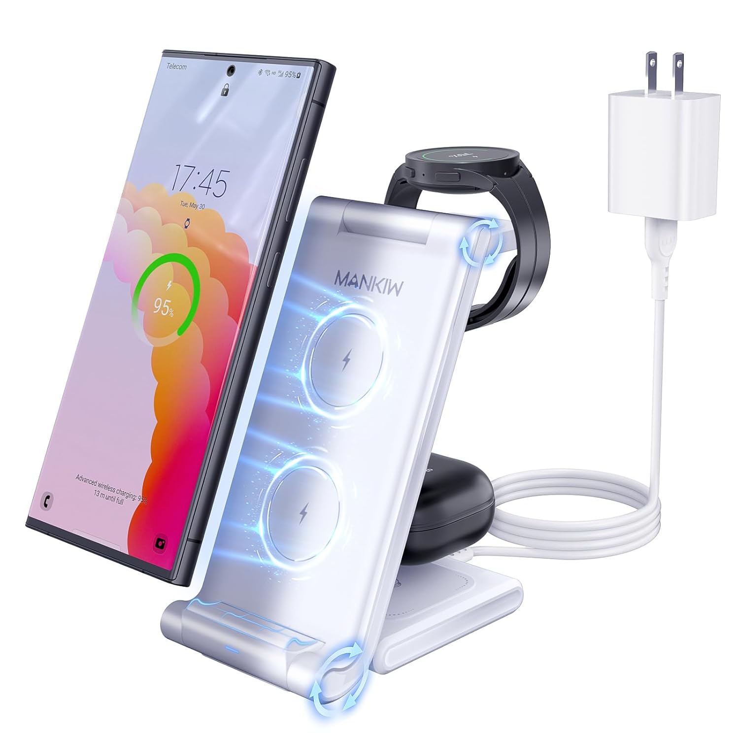 MANKIW MANKIW Foldable 3 in 1 Wireless Charging Station for Samsung Galaxy S24 S23 S22 S20 Ultra Z Flip Fold 5 4 3 Galaxy Watch 6 5 4 3 Buds - View 8 of 8