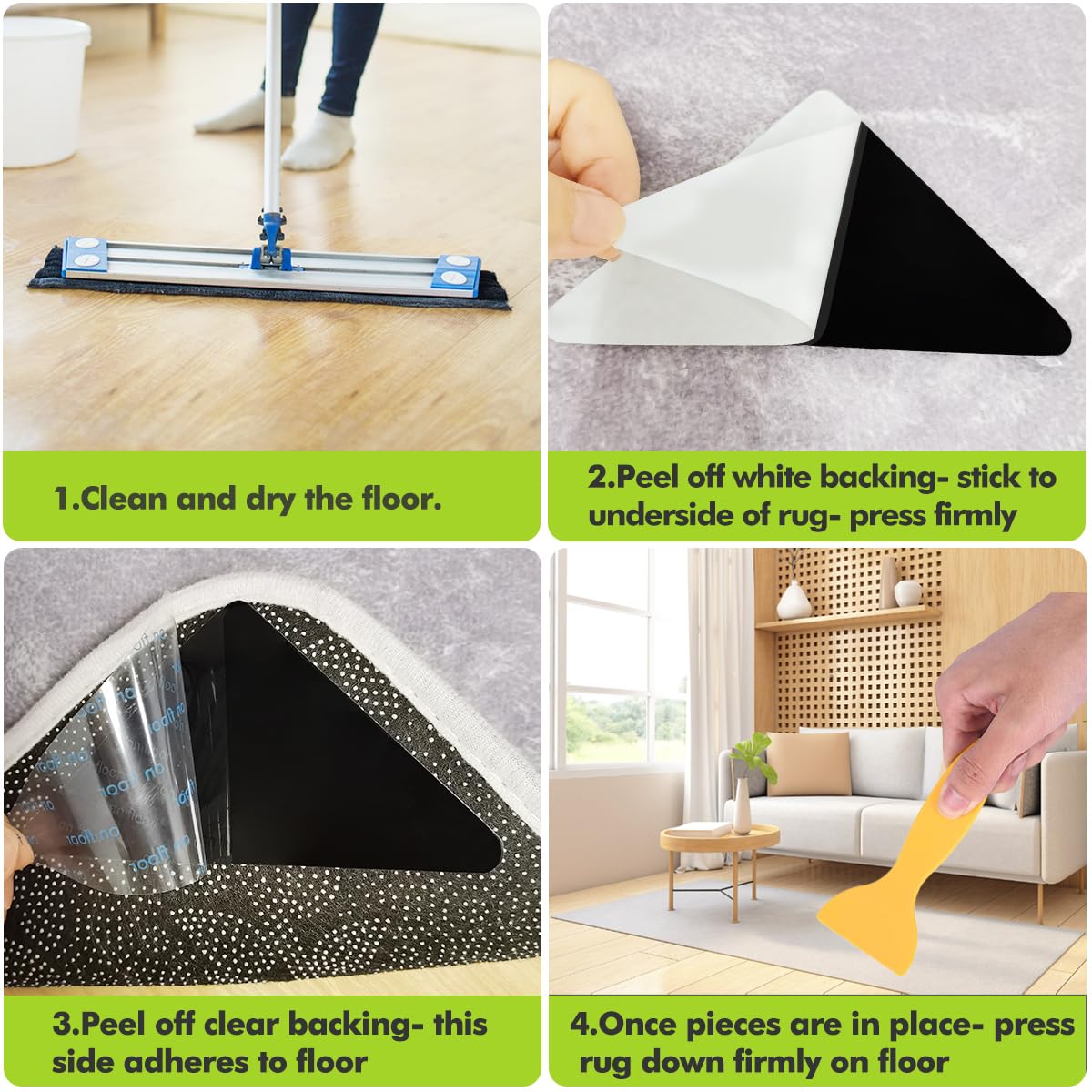 Honaoymd Honaoymd 12PCS Non Slip Rug Grippers for Hardwood Floors and Tile Easy Peel Off Black - View 6 of 7