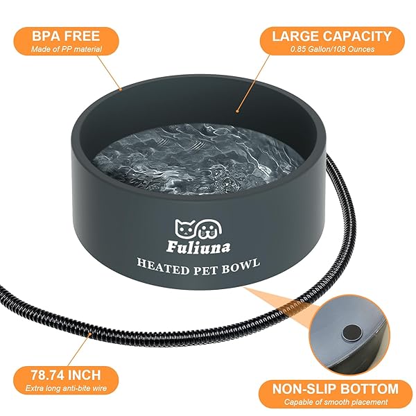 Fuliuna Fuliuna Large Heated Water Bowl for Pets Outdoor Chew Resistant Thermal Bowl Provides Drinkable Water in Winter for Dogs Cats Rabbits and More - View 6 of 9