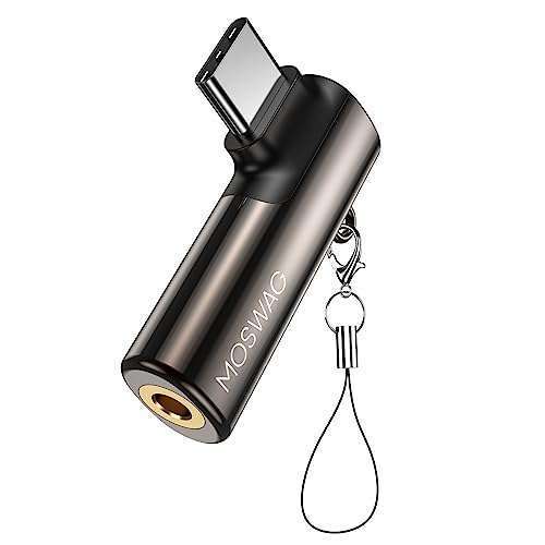 Right Angled USB C to 3.5mm Headphone Adapter for iPhone 15, Samsung Galaxy S23, Huawei - Zinc Alloy Audio Dongle