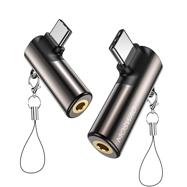 USB C to 3.5mm Headphones Adapter - Right Angle AUX Dongle for Samsung S23, Pixel 7, iPad Pro - Zinc Alloy Design