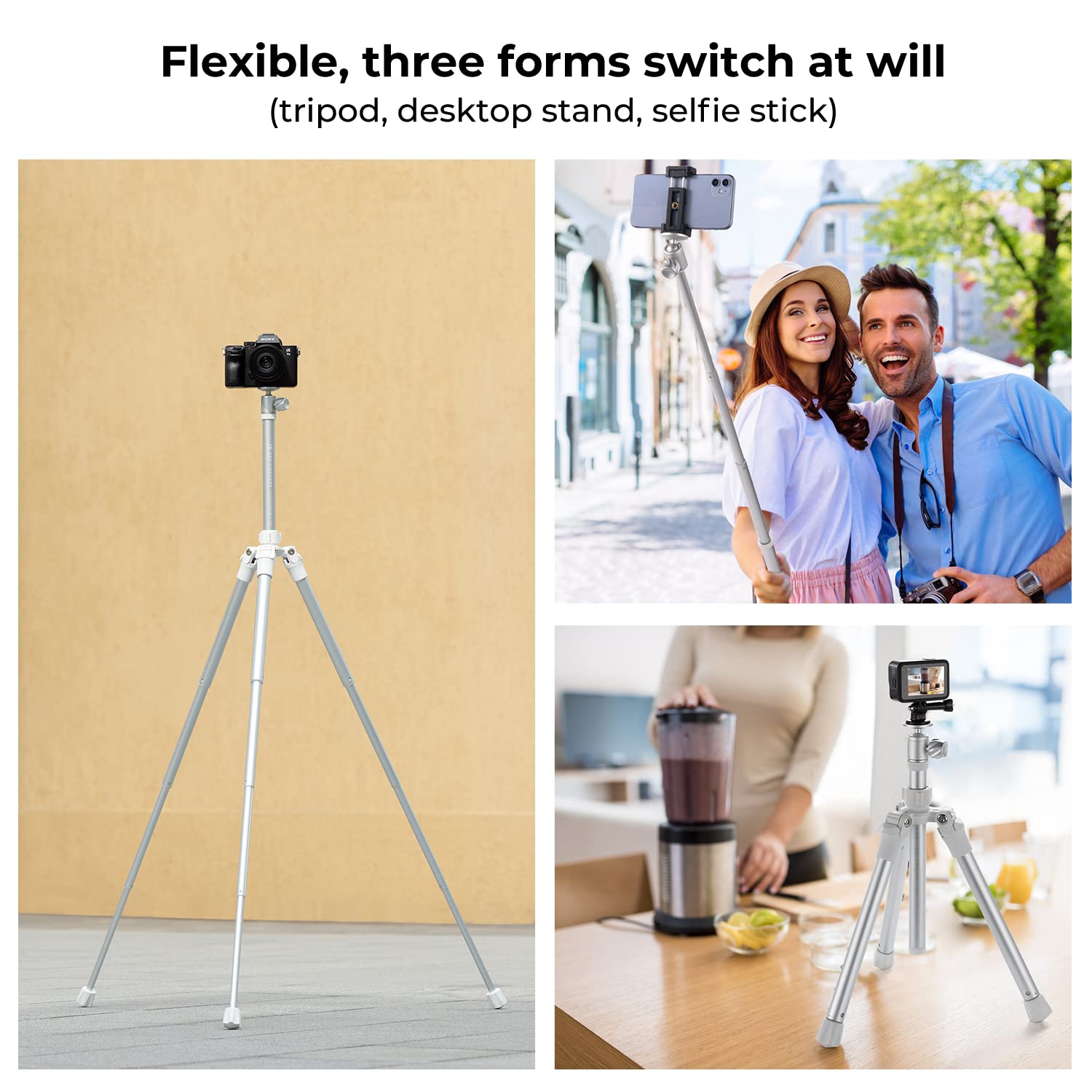 K&F CONCEPT KF Concept 67 Inch Lightweight Portable Tripod and Selfie Stick with Phone Holder and Remote for DSLR and Smartphones - View 3 of 6