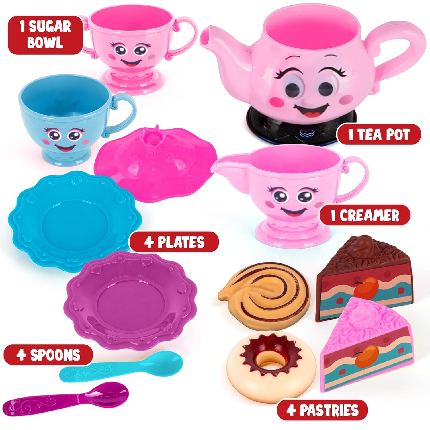 ArtCreativity ArtCreativity Musical Tea Set for Girls 19 Piece Toddler Tea Party Set with Sound Music and Lights for Kids Ages 3 to 6 - View 2 of 6