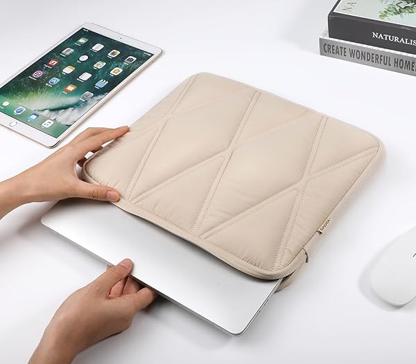 Voova Voova Puffy Laptop Sleeve for Women 13 13.3 13.6 Inch Cute Case with Pouch for MacBook Air Pro Surface Pro Chromebook Apricot - View 5 of 8