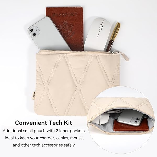 Voova Voova Puffy Laptop Sleeve for Women 13 13.3 13.6 Inch Cute Case with Pouch for MacBook Air Pro Surface Pro Chromebook Apricot - View 6 of 8