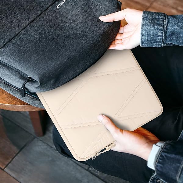 Voova Voova Puffy Laptop Sleeve for Women 13 13.3 13.6 Inch Cute Case with Pouch for MacBook Air Pro Surface Pro Chromebook Apricot - View 8 of 8