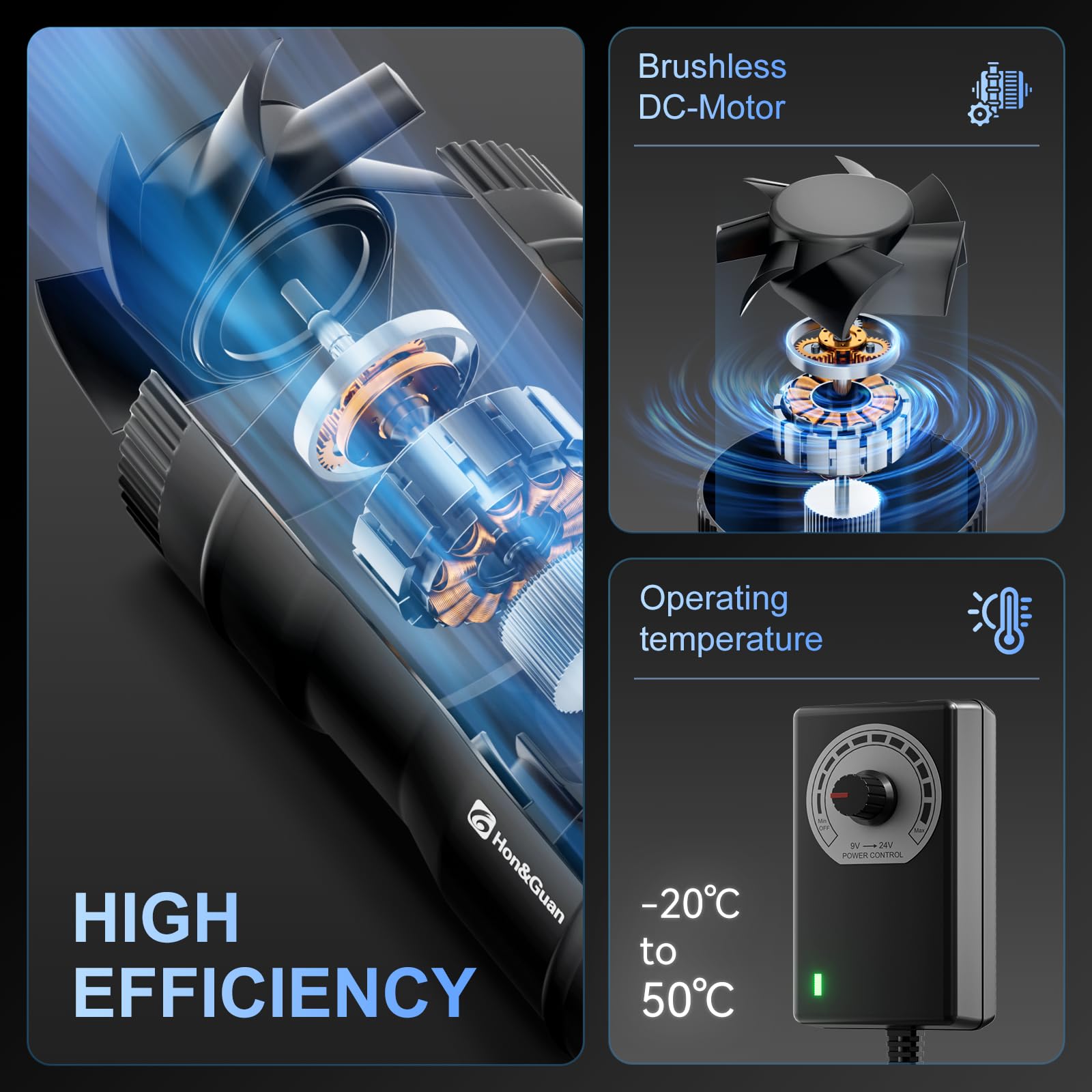 Hon&Guan HonGuan 6 Inch Inline Booster Duct Fan with Speed Controller 345 CFM Low Noise Ultra Low Power Airflow Solution - View 2 of 7