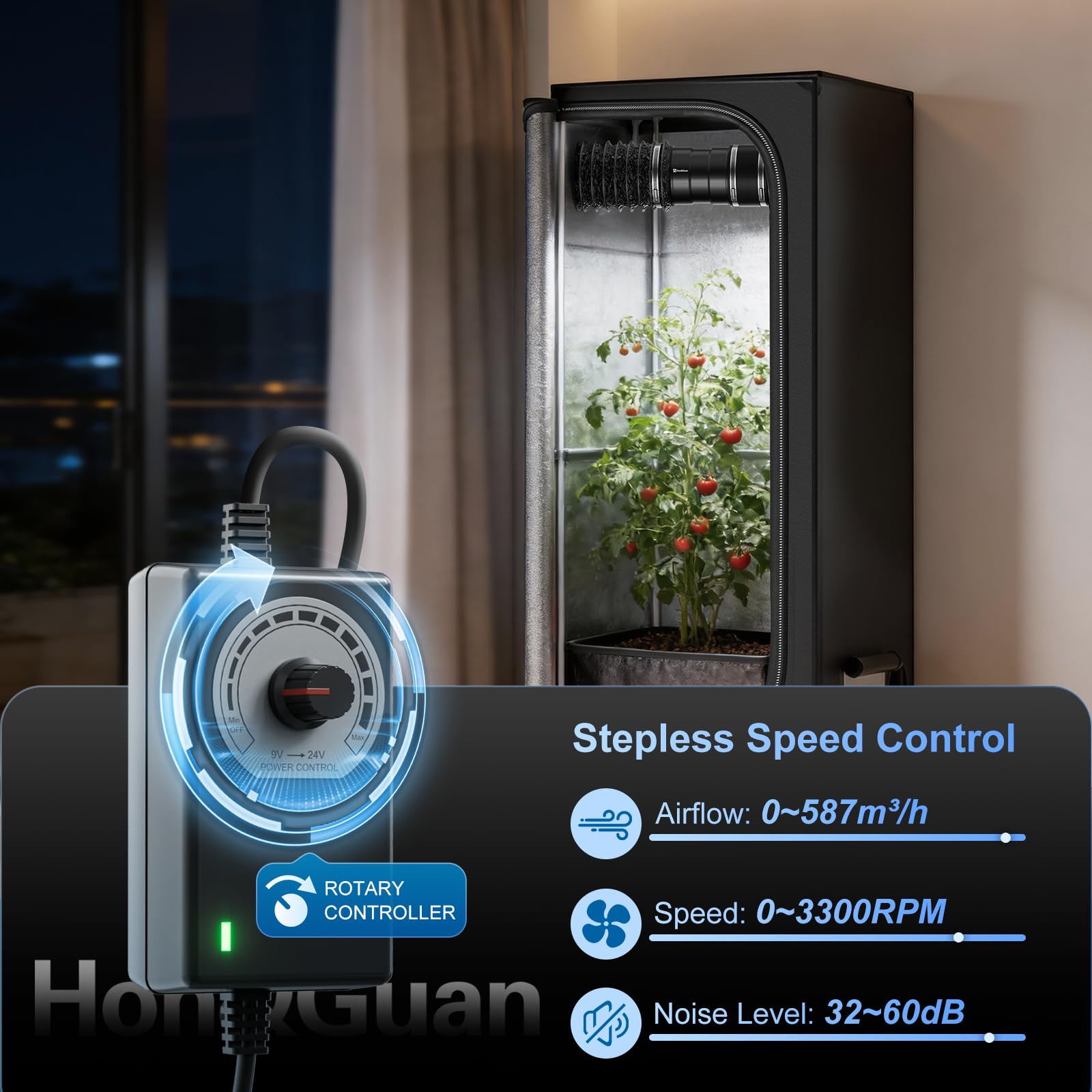 Hon&Guan HonGuan 6 Inch Inline Booster Duct Fan with Speed Controller 345 CFM Low Noise Ultra Low Power Airflow Solution - View 4 of 7