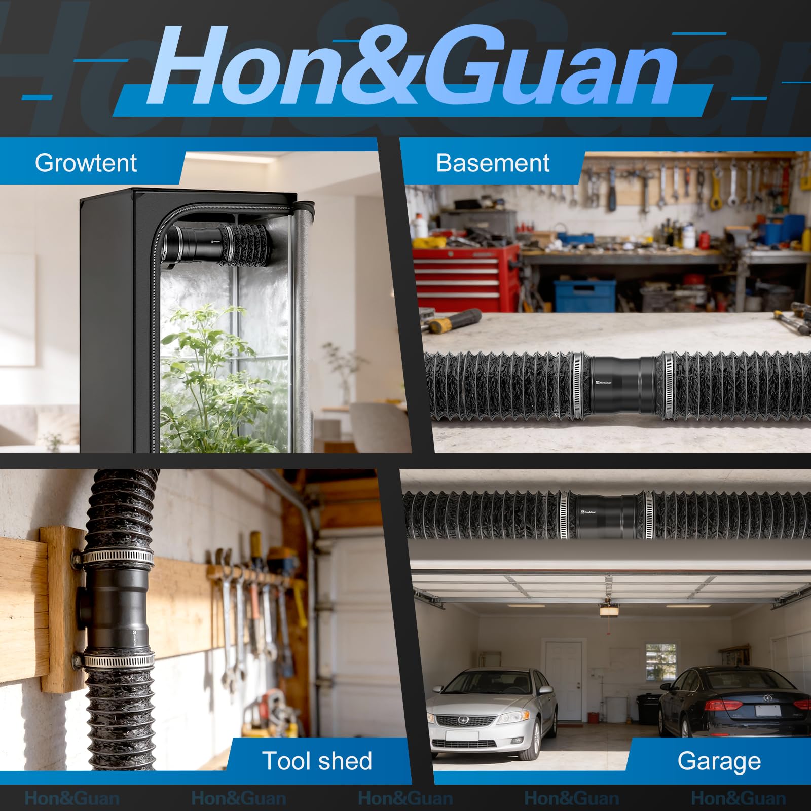 Hon&Guan HonGuan 6 Inch Inline Booster Duct Fan with Speed Controller 345 CFM Low Noise Ultra Low Power Airflow Solution - View 7 of 7