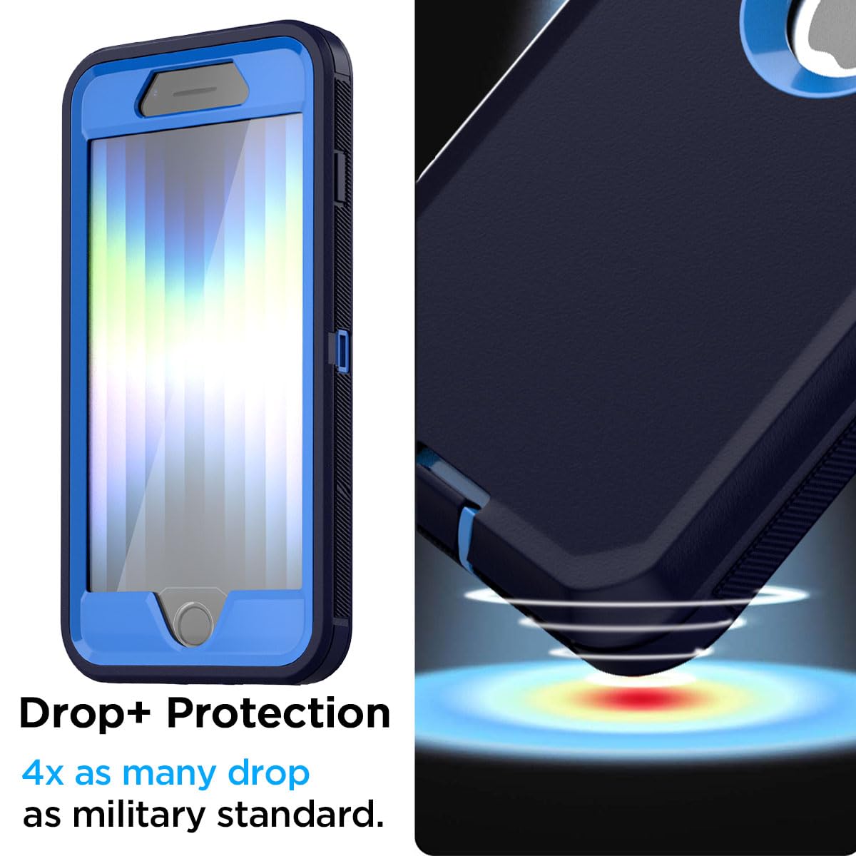 AICase Heavy Duty Protective Case for iPhone SE 3rd 2nd Generation with Belt Clip Holster and Built-in Screen Protector Admiral Blue - View 6 of 9