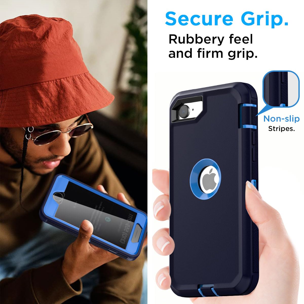 AICase Heavy Duty Protective Case for iPhone SE 3rd 2nd Generation with Belt Clip Holster and Built-in Screen Protector Admiral Blue - View 7 of 9