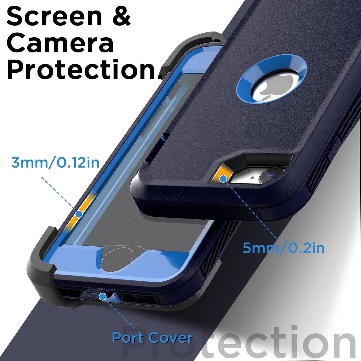 AICase Heavy Duty Protective Case for iPhone SE 3rd 2nd Generation with Belt Clip Holster and Built-in Screen Protector Admiral Blue - View 8 of 9