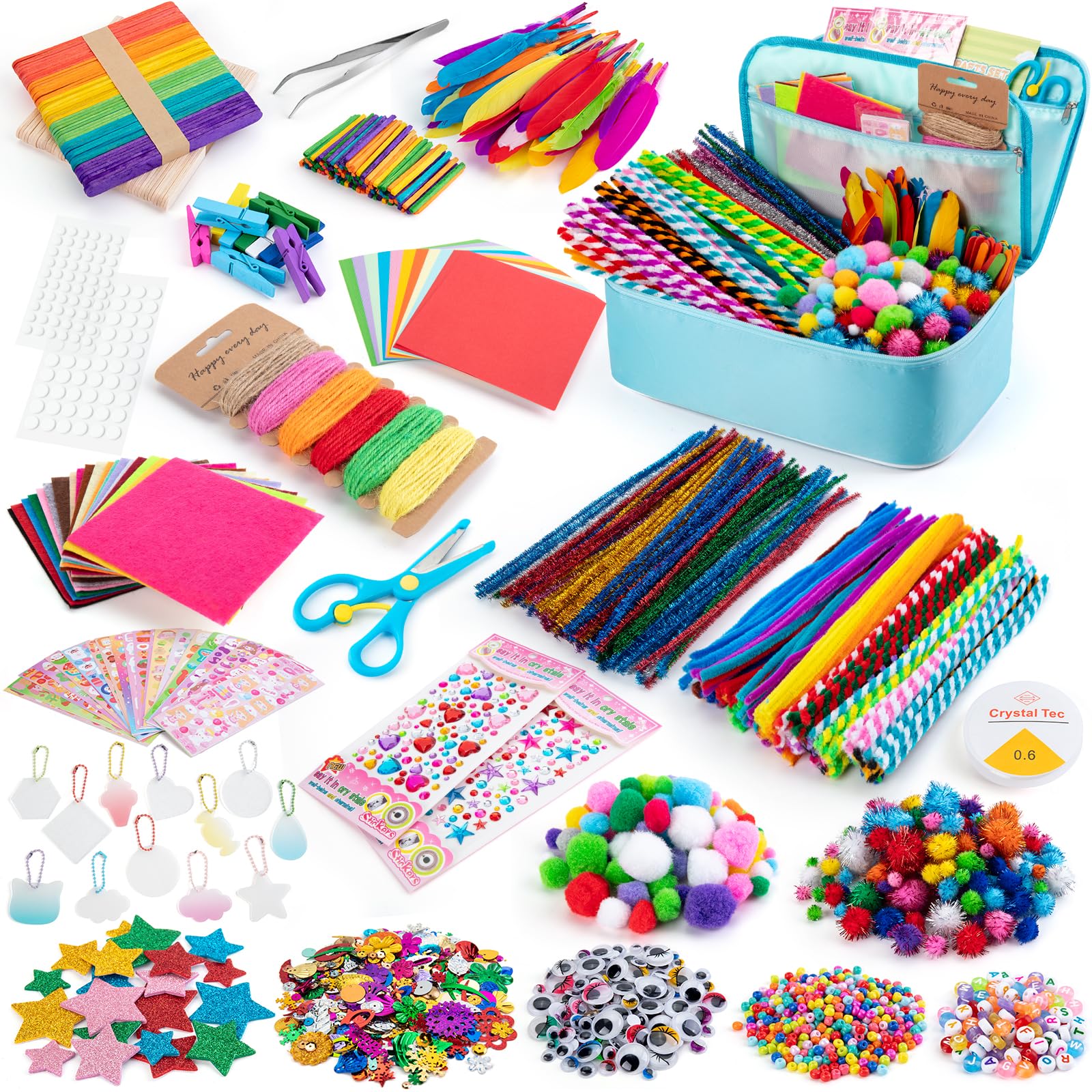 Sundaymot Sundaymot Arts and Crafts Supplies for Kids 2000 Pcs Craft Kits DIY School Projects Bulk Set with Art Supplies and Oxford Cloth Bag Ages 6+