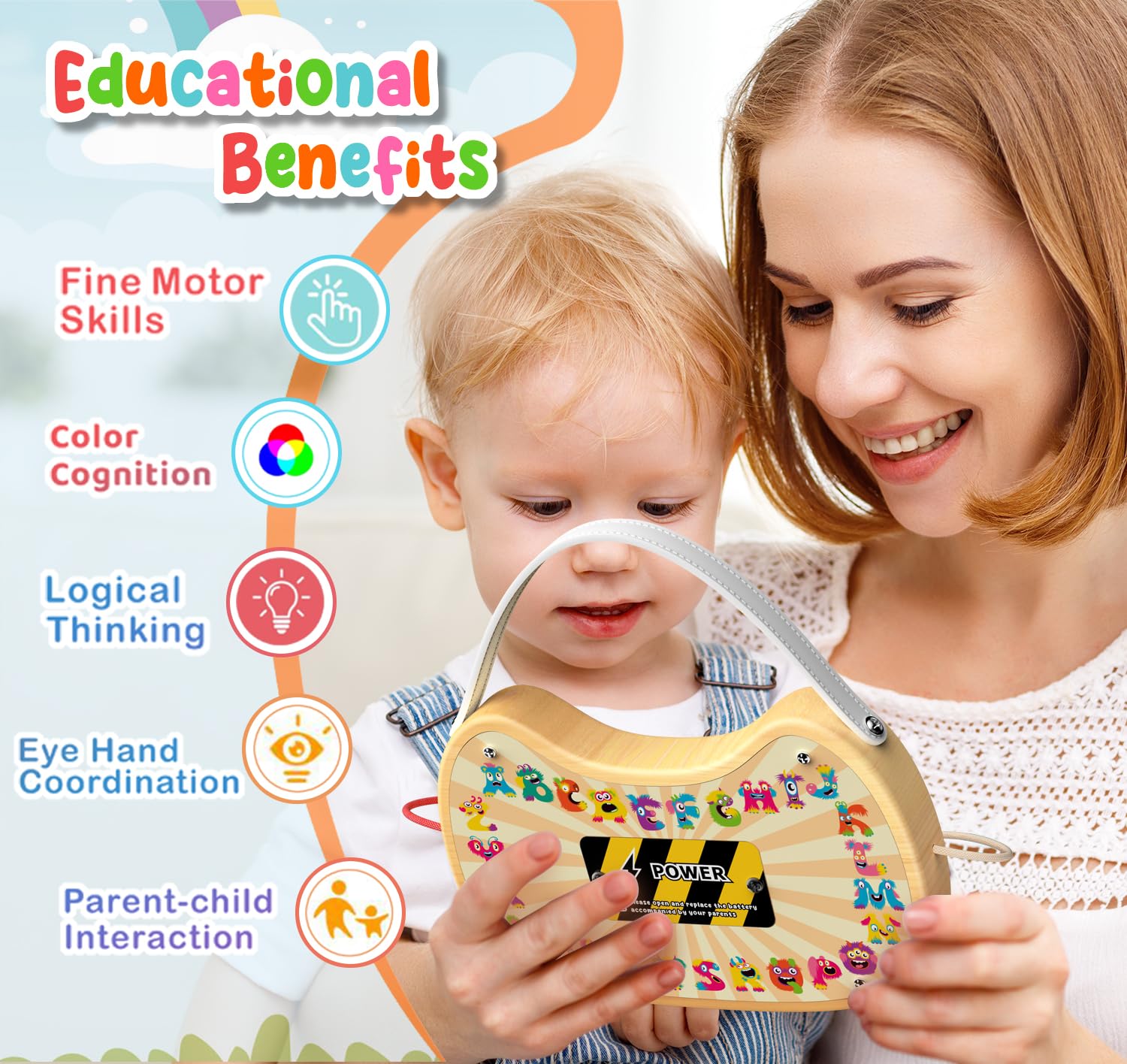 flycoost Flycoost Montessori Busy Board Sensory Toy for Toddlers with 17 LED Lights to Enhance Fine Motor Skills for Kids Aged 1-6 Years - View 2 of 6