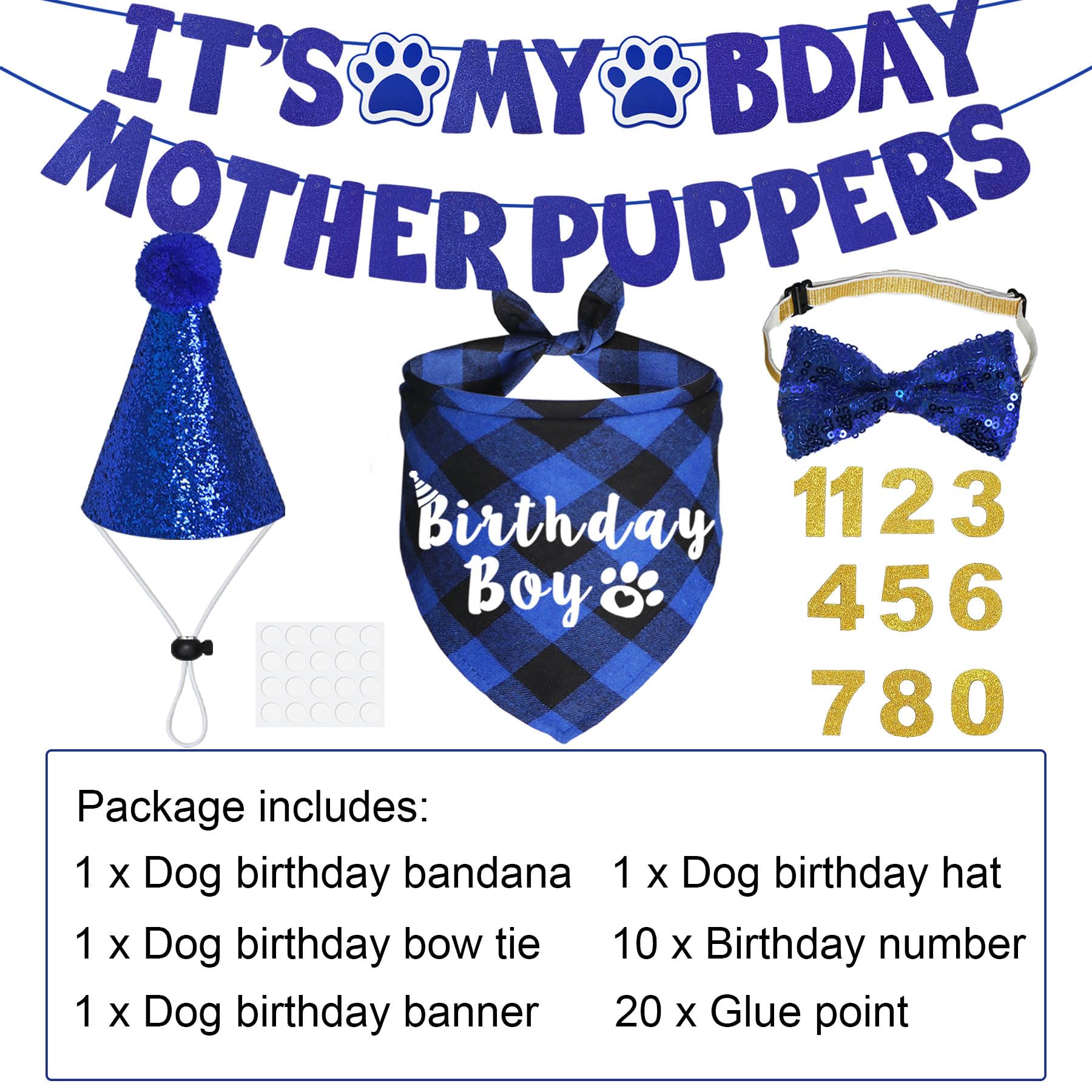 JOTFA JOTFA Dog Birthday Party Supplies Bandana Hat Bow Tie Banner for Large Dogs Blue X-Large - View 3 of 7